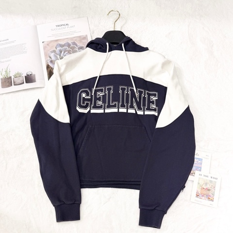 Celine 藏藍白拼色字母連帽衛衣