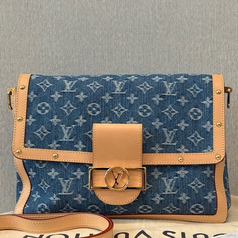幾乎全新 Louis Vuitton路易威登 LV Dauphine Soft達芙妮大號丹寧牛仔單肩包 芯片款25年尺寸28*20*11cm