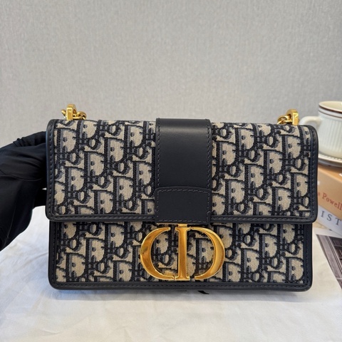 Dior迪奧蒙田30中號藍色老花鏈條包斜挎包