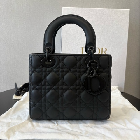 Dior迪奧戴妃四格磨砂黑手提斜挎包，啞光 尺寸20*17*8cm