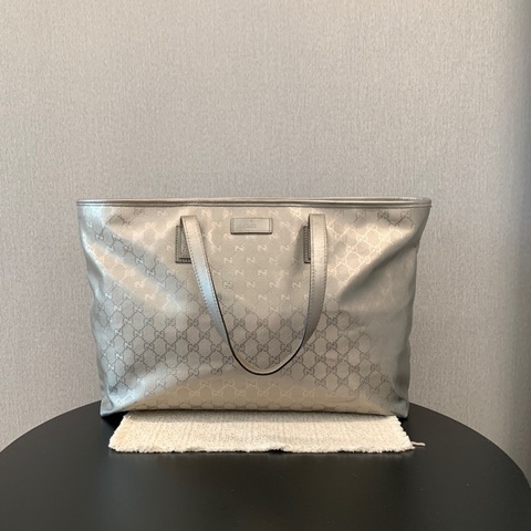 Gucci古馳老花銀色水晶皮托特包手提包 尺寸42*13*29