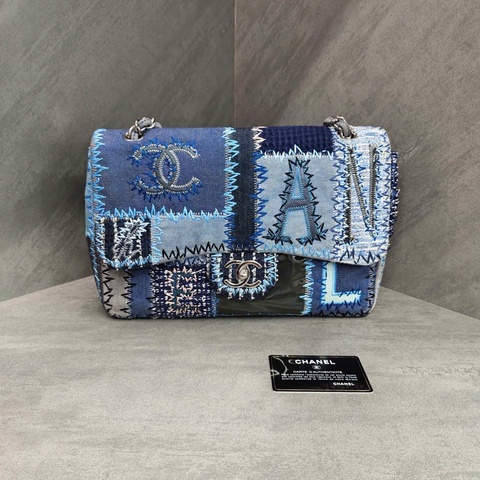 Chanel/香奈兒牛仔拼接補丁乞丐包jumbo 大號 單肩包