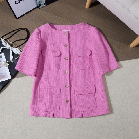 CHANEL 22S 粉紅色Tweed短袖外套Jacket