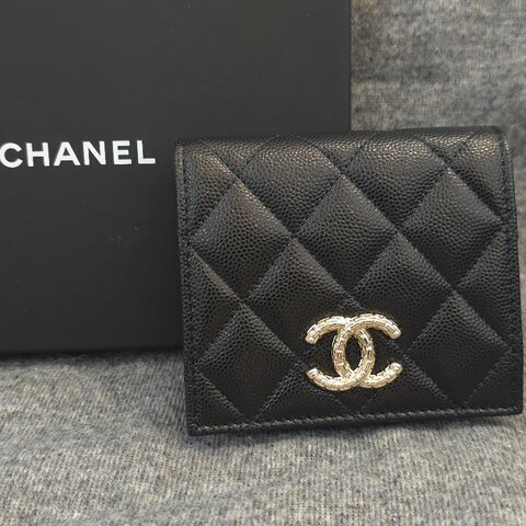 CHANEL AP4085 黑色菱格紋小型短夾｜全新