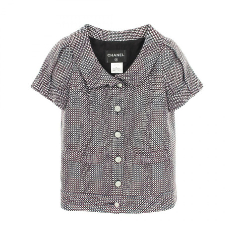 香奈兒 (CHANEL) 標誌紐扣短袖斜紋軟呢襯衫 其他外套 P35404V25416 尼龍棉 黑色 銀色 紫色 二手 女款
