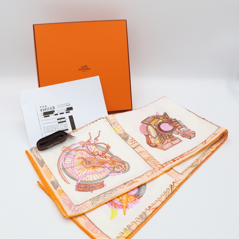 Hermès 愛馬仕 【Chevaloscope】橙色小馬 大方巾 90 * 90 cm