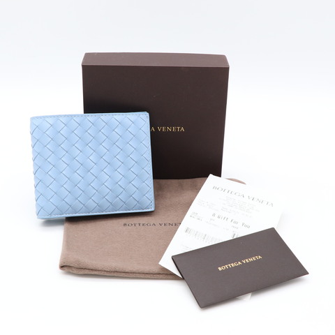 Bottega Veneta 寶緹嘉 Intrecciato 寶寶藍 牛皮 編織 二折 短夾