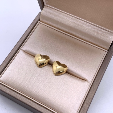 Tiffany & Co. 蒂芙尼 Elsa Peretti® 系列 18K黃金實心光面愛心耳釘 實心立體愛心造型 風格簡約百搭