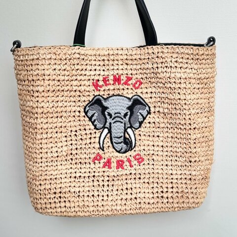 Kenzo Paris 大象刺繡藤編包 附肩背袋