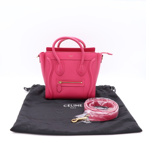 Celine Luggage 冏臉包 Nano  桃紅色 牛皮  手提包 斜背包