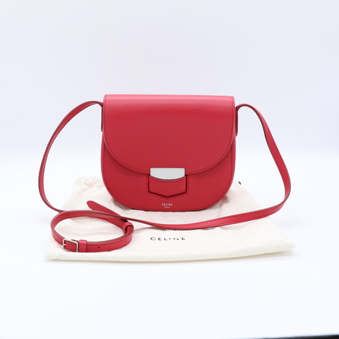 Celine Trotteur Bag small 深粉紅 銀扣 牛皮 斜背包