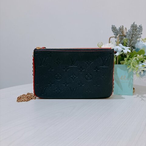 TK2133 Louis Vuitton 路易威登雙色拉鍊手拿包Navy And Red Monogram Empreinte Leather Double Zip Pochette Gold Hardware [Pre-owned]