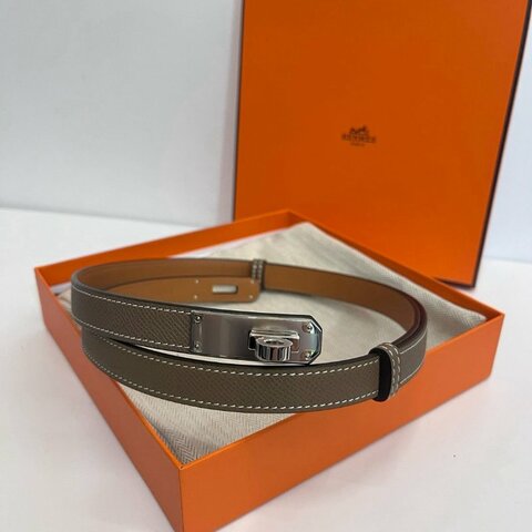 Hermes Kelly 皮帶大象灰銀釦 W刻