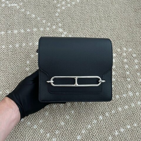 Hermès 愛馬仕 Roulis19 黑銀 Evercolor皮豬鼻子方包 日常百搭斜挎包