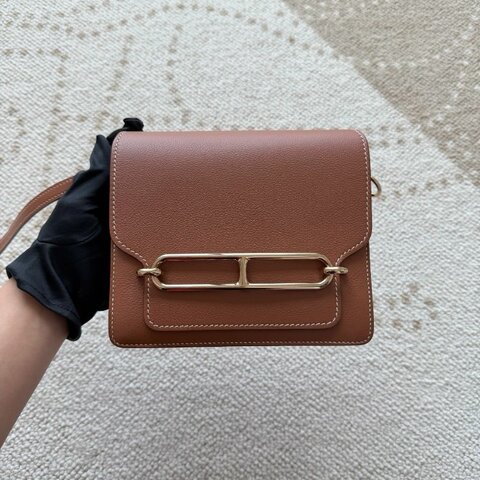 Hermès 愛馬仕 Roulis 19 豬鼻子 金棕金扣 Evercolor皮 方包 日常百搭斜挎包