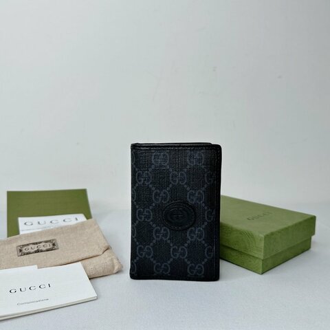 GUCCI GG黑花對開卡夾