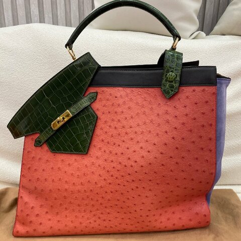 Hermès Heritage Exhibition 喜馬拉雅 43 祖母綠拼橘紅拼紫羅蘭拼黑色 多材質 金扣