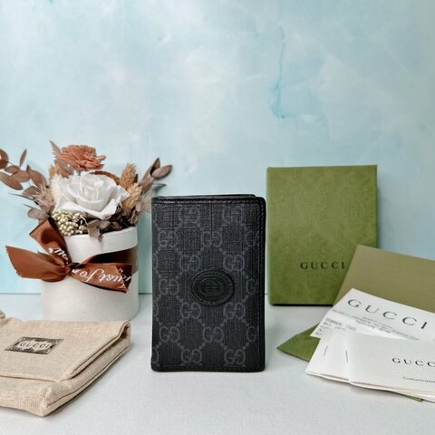 GUCCI 黑花對開卡夾