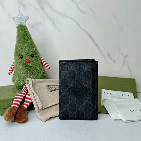 GUCCI GG黑花卡夾