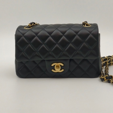 CHANEL香奈兒CF，黑金羊皮大mini