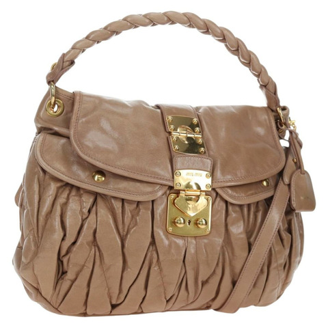Miu Miu Matelasse 單肩包 Vitellolux 兩用款 米色 金色 正品 197216V