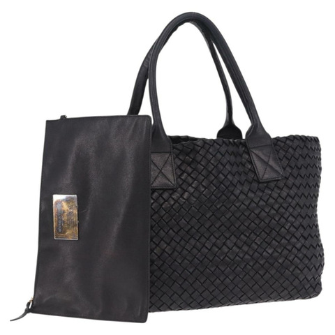 BOTTEGA VENETA INTRECCIATO Cabas PM 手提包，黑色皮革，貨號 141498，正品編號 197190SAV