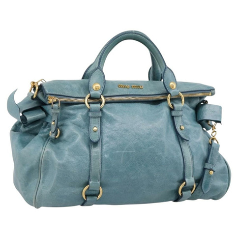 Miu Miu 手提包 皮革 兩用 藍色 金色 正品 yk20734M