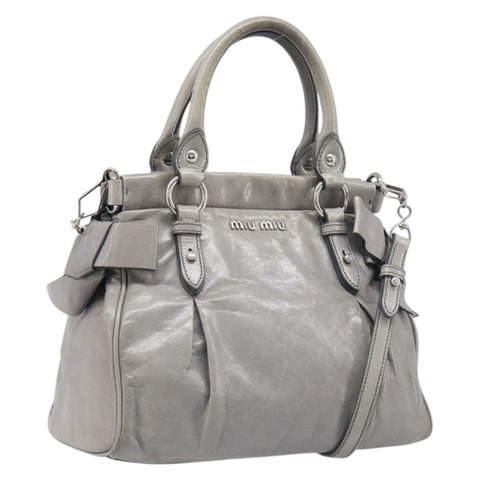 Miu Miu 手提包 皮革 兩用 灰色 銀色 正品 yk20762M