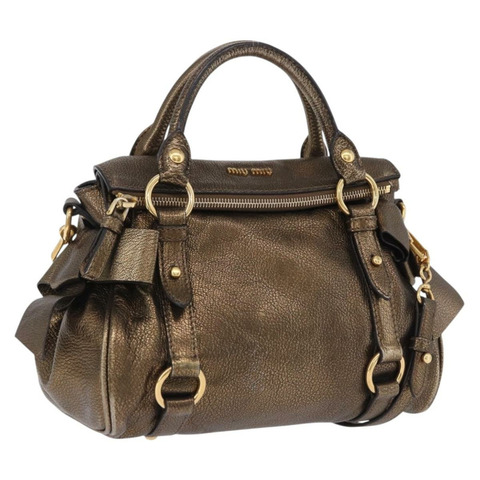Miu Miu Vitellolux 2way 金色手提包 Auth 199156V