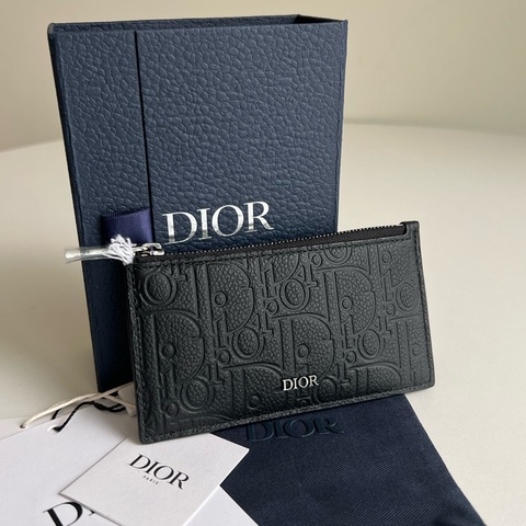 Dior Gravity黑色皮革壓紋拉鏈卡夾