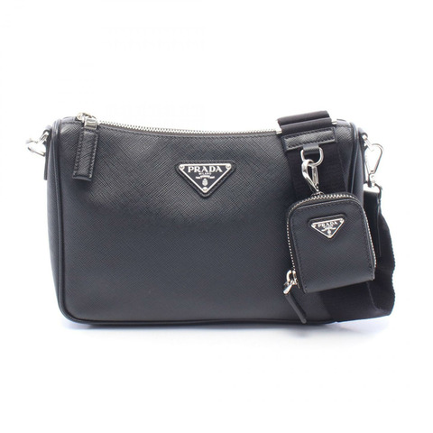 PRADA SAFFIANO TRAVEL 肩斜背包，黑色 Saffiano 皮革，二手，男女通用