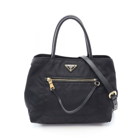 PRADA 三角形 Logo 單肩手提包 BN1825 尼龍皮革 黑色 二手 女士