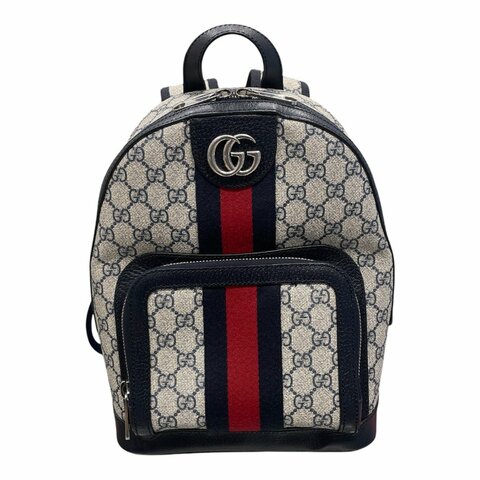 GUCCI 古馳 547965 OPHIDIA 雙肩後背包 GG SUPREME 深藍色系 銀釦