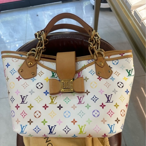 LV 路易威登村上隆限定 白三彩蝴蝶結手提托特包