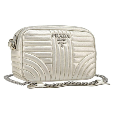 PRADA Diagram 鏈條單肩包 皮革 香檳金 正品 196586V