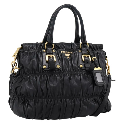 PRADA Nappa Goful 手提包，皮革材質，兩用，黑色/金色，BN1407，正品編號 198604A