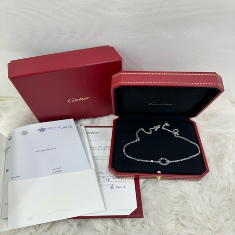 Cartier 卡地亞 LOVE系列 經典 百搭 18K白金鑽石 項鍊 白金色24年保卡大全套