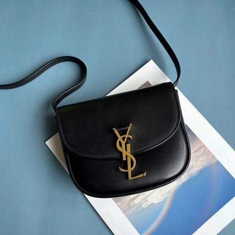::Saint Laurent:: YSL KAIA 滑面牛皮翻蓋式黑色馬鞍包 斜背包