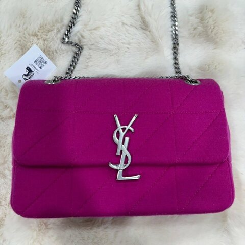 YSL 粉紫色絎縫羊毛針織單肩包 附防塵套