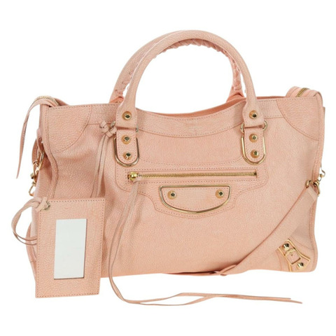 BALENCIAGA 金屬邊飾城市包 皮革 兩用 粉金配色 390154 正品 196022M