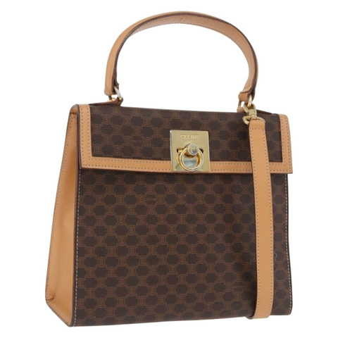 CELINE Macadam帆布圓形手袋 PVC皮革 棕色金色 正品 am12348V