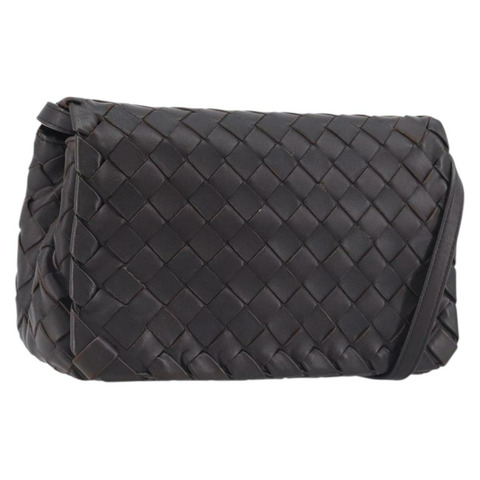 BOTTEGA VENETA INTRECCIATO 皮革肩背包，深棕色，金色，正品，貨號 198694V