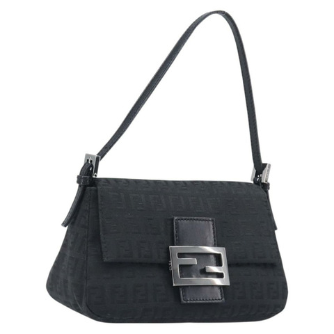 FENDI Zucchino帆布Mamma Baguette單肩包 黑色 8BR180 正品 ep15673V