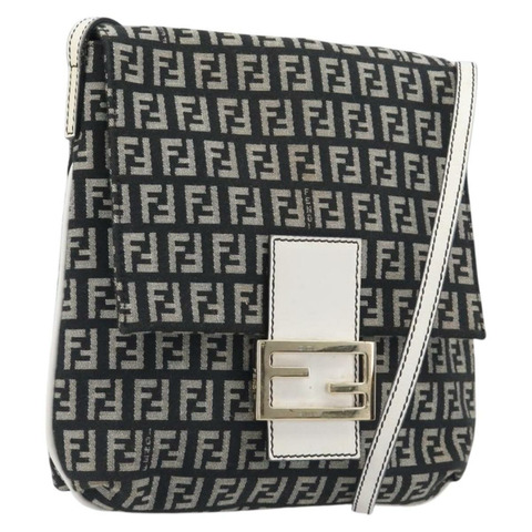 FENDI Zucchino帆布Mamma Baguette單肩包 黑色 金色 正品 199623V