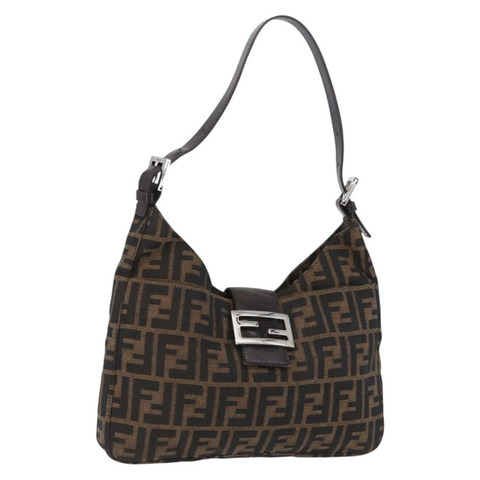 FENDI Zucca帆布Mamma Baguette單肩包 棕色/黑色 正品 199587V