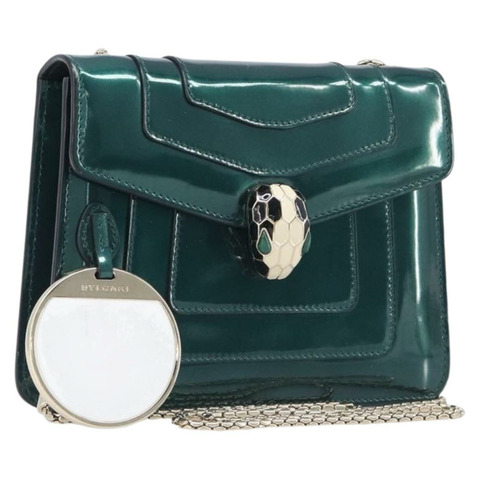 寶格麗 Serpenti Forever 鏈條包 漆皮 綠色 金色 正品 200301V