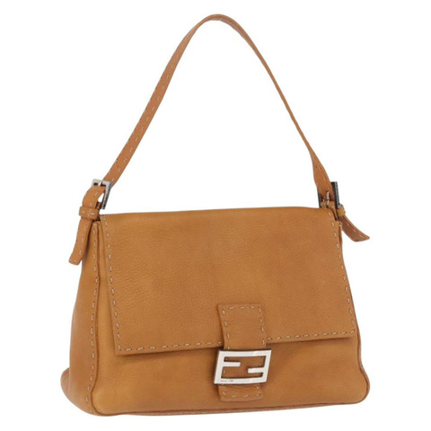 FENDI Selleria Mamma Baguette 單肩包 皮革 棕色 銀色 正品 yk20788SAM