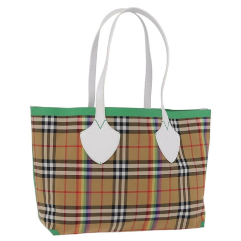 BURBERRY Nova 格紋帆布手提包 米色 正品 ka5820V