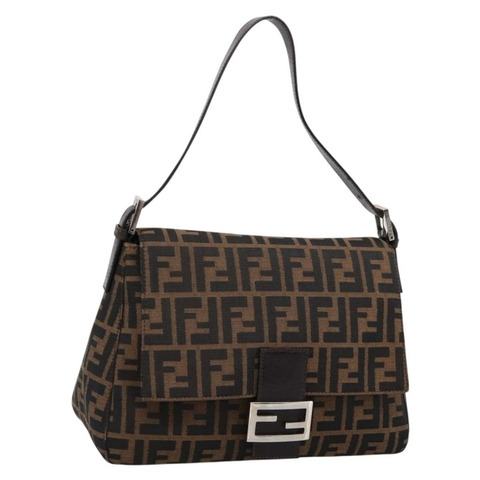 FENDI Zucca帆布Mamma Baguette單肩包 棕色 銀色 正品 BA15303V