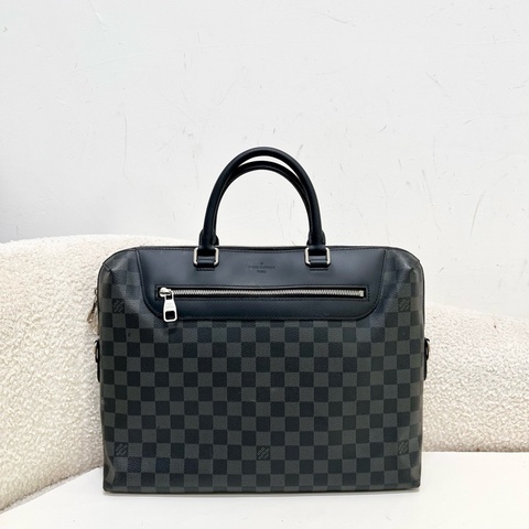 LV 路易威登 黑灰色棋盤格公文包手提包